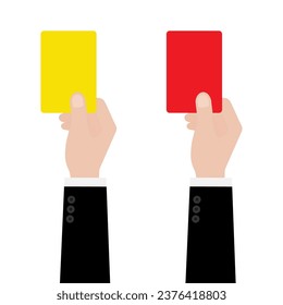 Hand Holding Red Card and Yellow Card for Football Match. Vector Illustration. 