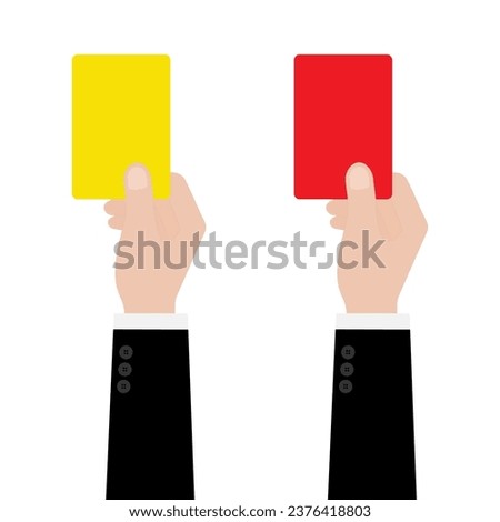 Hand Holding Red Card and Yellow Card for Football Match. Vector Illustration. 