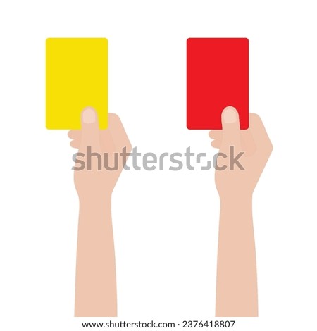 Hand Holding Red Card and Yellow Card for Football Match. Vector Illustration. 