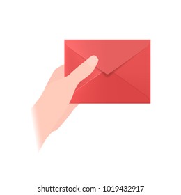 Hand holding a red envelope vector illustration