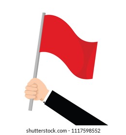 Hand Holding Red Flag By Man.