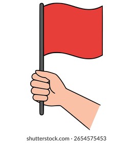 Hand halten rote Fahne Wellen Ziel Erfolg Flatcolor Vektor Illustration Template Design