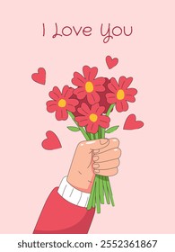 Hand Holding Red Flowers I Love You Card