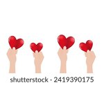 Hand Holding Red Heart. Concept of Love, Donation or Charity. Vector Illustration. 