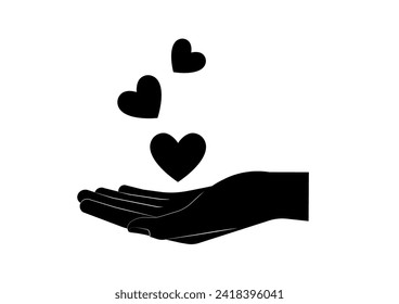 Hand Holding Red Heart Logo Symbol on White Background. Concept of Valentine's Day and Mother's Day Concept. Vector Illustration. 