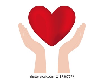 Hand Holding Red Heart on White Background. Concept of Valentine's Day and Mother's Day Concept. Vector Illustration. 