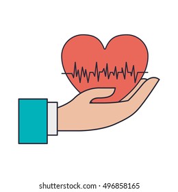 hand holding red heart with signs of life