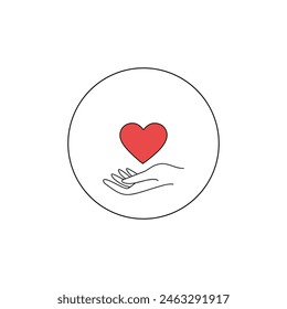 Hand holding red heart symbol in the shape of a circle