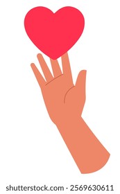 Hand holding red heart symbolizes love and affection, designed in red colors with cute vector style, perfect for Valentine's Day, featuring romance concept, isolated on white