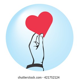 hand holding red heart vector