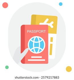 A hand holding a red passport and a yellow flight ticket, symbolizing travel and adventure.