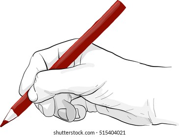 hand holding red pencil