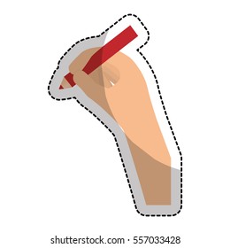 hand holding red pencil icon image vector illustration design 