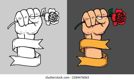 hand holding red rose flower vector illustration