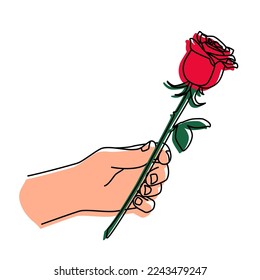 Hand holding a red rose and giving it