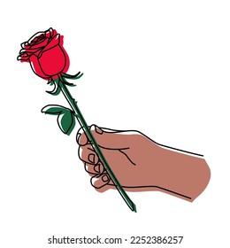 Hand holding a red rose and giving it