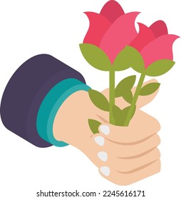 Hand Holding Red Roses isometric view Concept, Proposing Gesture vector Icon design, Love and romance symbol, Valentines Day Sign, fascination and glamour stock illustration