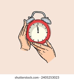 hand holding a red vintage clock, symbolizing time