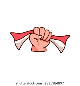 hand holding red and white flag design.icon of indonesia independence day theme