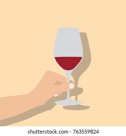 Hand holding a red wine glass, vector illustration design. Hands collection.