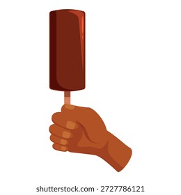 Hand, die eine erfrischende Schokoladeneisbar hält, perfekt für einen heißen Sommertag