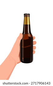 Mano que sostiene una botella de cerveza oscura refrescante, lista para la celebración o la fiesta