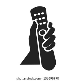 Hand Holding Remote Control Black Web Icon. Vector Illustration