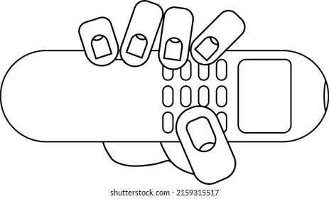 Hand holding remote control isolated on white background in simple style