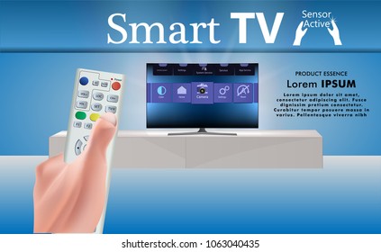 Hand holding remote control. TV icon concept. 3D Illustration