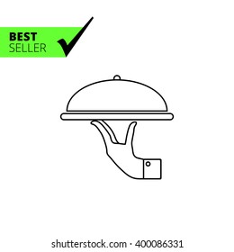 Hand holding restaurant cloche