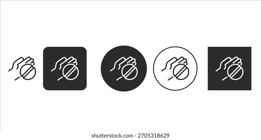 Hand holding restricted object icon set | UI-UX design prohibition symbol vector graphics | Black line art of forbidden grasp gesture illustration | Safety warning sign digital assets for interfaces