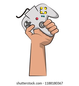 Hand holding retro gamepad