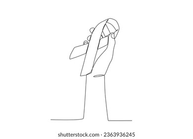A hand holding the ribbon of an opponent of female violence . International day for the elimination of violence agains women one-line drawing