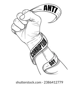 Hand holding a ribbon that says anti-corruption day for anti-corruption day campaign