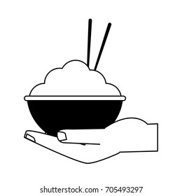 hand holding rice bowl with chopsticks food icon image 