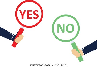 Hand Holding Right and Wrong, Yes and No, Approved and Rejected Evaluation Sign Banner. Correct answer, Incorrect answer concept illustration.

