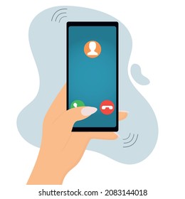 hand holding a ringing phone, someone is calling vector illustration