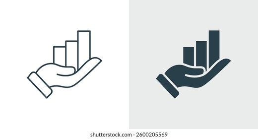 Hand Holding Rising Bar Chart Icon vector. Concept of growth, progress, positive trend, financial growth, performance, investment growth, or data analysis illustration.