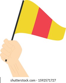 Hand holding and rising the maritime flag to represent the number Zero Vector Illustration