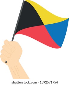 Hand holding and rising the maritime flag to represent the letter Z Vector Illustration
