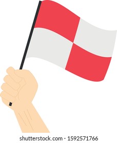 Hand holding and rising the maritime flag to represent the letter U Vector Illustration