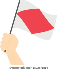 Hand holding and rising the maritime flag to represent the letter F Vector Illustration