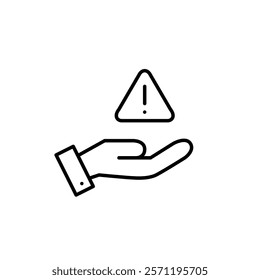 Hand holding risk alert symbol. Caution, handle with care. Immediate attention needed. Pixel perfect vector icon