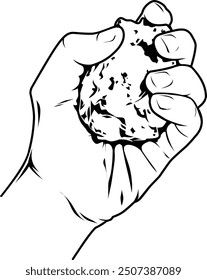 hand holding a rock vector line art