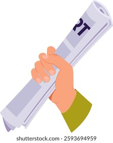 Hand Holding Rolled Newspaper Vector Illustration