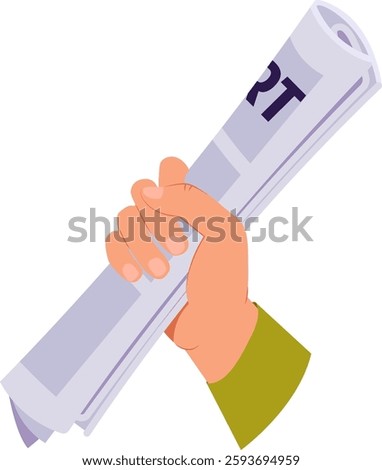 Hand Holding Rolled Newspaper Vector Illustration