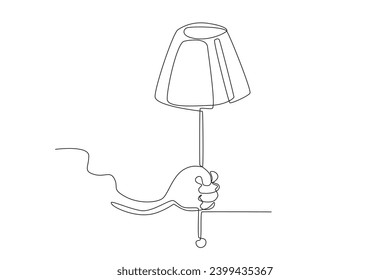 A hand holding the room lamp. Earth Hour one-line drawing