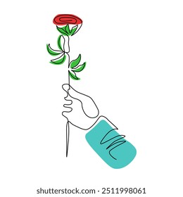 Hand holding a rose flower
