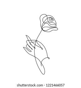 Hand holding rose flower  Cotiniuous line drawing
