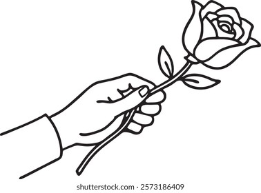a hand holding a rose propose style valentine day line art design